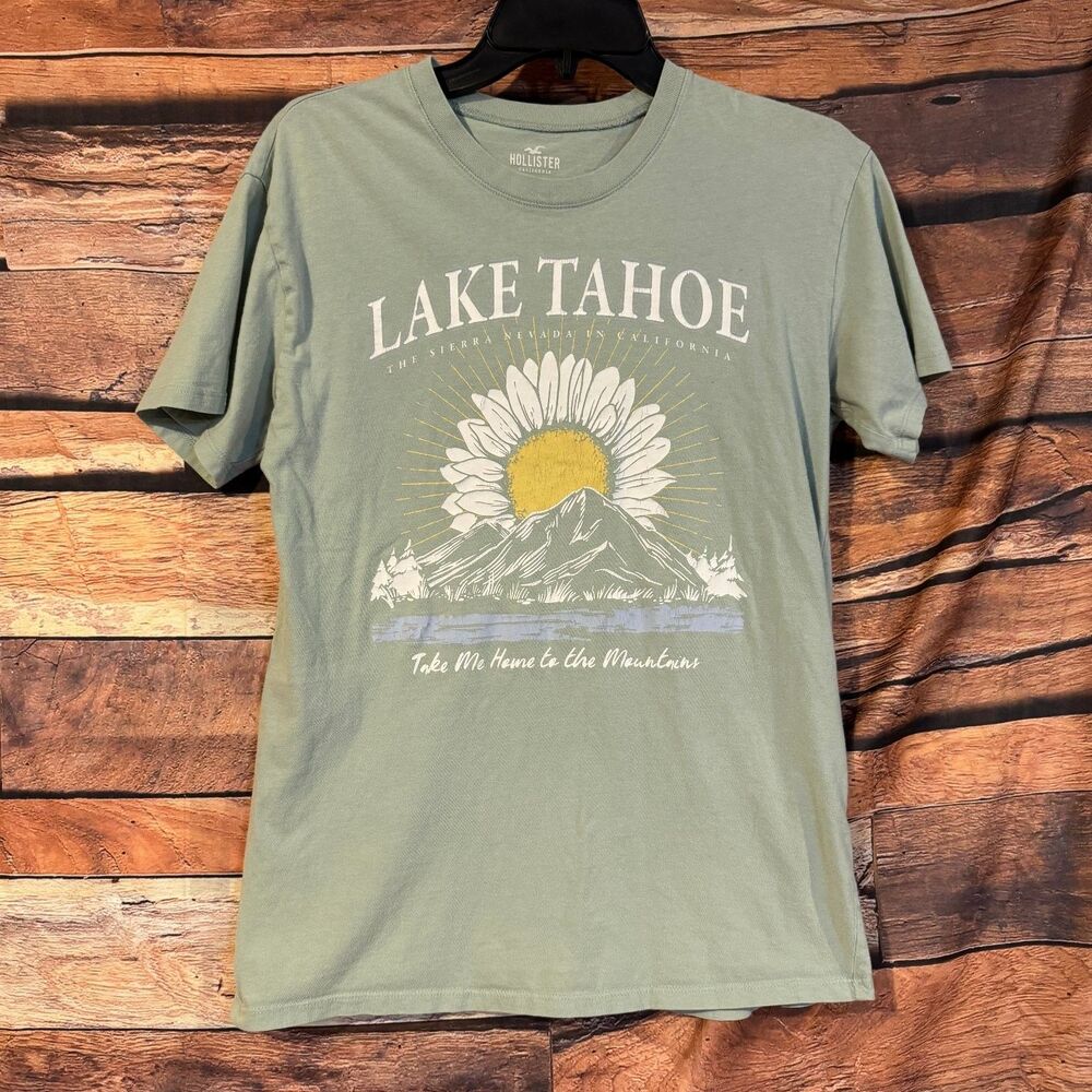 Hollister Men's Green XS Lake Tahoe Graphic T-Shirt 100% Cotton
